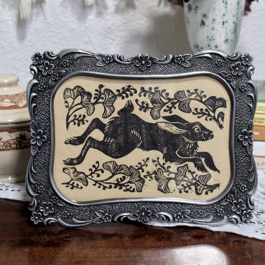 Black Rabbit Handmade Linocut Print