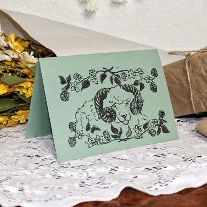 Blackberry Ram Handmade Linocut Greeting Card